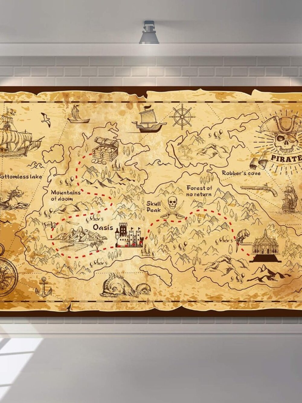 Pirate Treasure Map Backdrop for Halloween Party Photo, 6.1x3.6ft